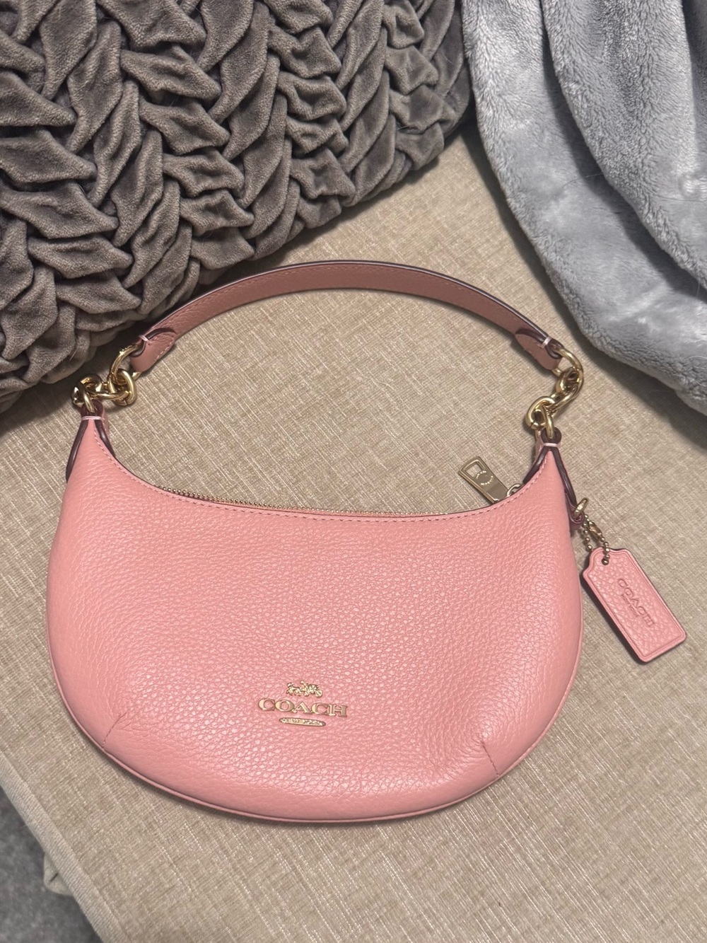 Coach Peyton in Petal Pink Pebbled Leather Top Handle Bag with Gold Hardware
